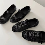 2026 Summer Gary Cute Flowers Ballet Flats Shoes Women Black Sweet Casual Sneakers Shoes Trainers Comfy Walk Daily Footwear