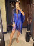 Sexy Fringe Tassel Mesh Sheer Shiny Knitted Tunic Beach Cover Up Cover-ups Beach Dress Beach Wear Beachwear Female Women V3321