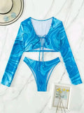 2026 Hollow Out String Long Sleeve 2 Piece Bikini Women Swimwear Female Swimsuit Bathers Bathing Swimming Suit Beachwear Summer