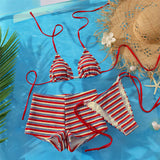 S - XL With Shorts Striped Halter Bikini Women Swimwear Female Swimsuit Three-pieces Bikini set Bather Bathing Suit Swim V8130