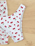 With Mesh Sarong Skirt Cherry Printed Bikini Female Swimsuit Women Swimwear Three Pieces Bikini Set Bathing Suit Swim Beachwear