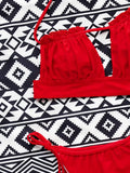 Bikini 2026 Sexy Red Swimwear Swimsuit Women Hollow Pleated Backless Halterneck Bikinis Set Bathing Suit Beach Bikini Female New
