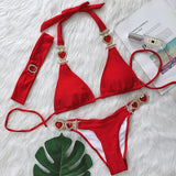 Halter Rhinestones Diamond Bikini Women Swimsuit Female Swimwear Three pieces Bikini Set Brazilian Hairband Bathing Suit Swim