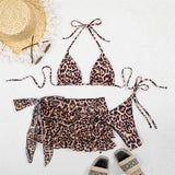 With Skirt Leopard Halter Bikini Female Swimsuit Women Swimwear Frilled Bather Bathing Suit Swim Three-pieces Bikini set K8068