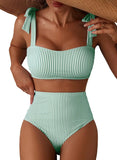 Striped Bikini Women Sexy High Waist Split Swimsuit Lace Up Bikini Set Summer Two-piece Beachwear Bathing Suit Thong Biquinis