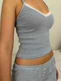 2 Piece Sets Women's Loungewear Striped Lace Trim Sleeveless Tank Tops and Shorts Sets Ladies Summer Pajama Sleepwear