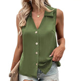 Summer T-Shirt Women Vest Casual Tank Top Oversize V-Neck Sleeveless Button Single-breasted Mid Length Women Shirts