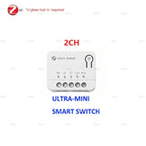 Zigbee Mini Switch Module 1CH/2CH Optional 10A/16A Smart Home Relay Automation Breaker For Tuya Smart Life Z2M Alexa Google Home