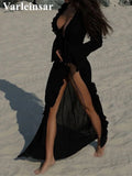 Women's V Neck Ruffled Long Sleeve Dress Chiffon Tunic Beach Cover Up Cover-ups Beach Dress Sunscreen Beachwear Vacation V5976B