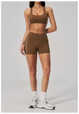 Quick Drying Shaved Tight Yoga Suit for Women Color Contrast Slim Sports Bra High Waist Shorts Running Fitness Suits Tracksuit