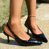 Sexy Leopard Print High Heel Mules Sandals Women Summer Patent Leather Pointed Toe Slingbacks Woman Plus Size 42 Slip On Sandals