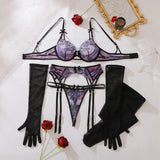 Toucheart Erotic Lingerie Fashionable Bow Accessories Contrasting Color Embroidery Hollow Slim Fit Women Sexy Lingerie Split Set