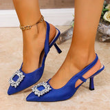 Crystal Square Buckle High Heels Sandals Women Spring Summer Slip On Pointed Toe Pumps Woman Thin Heel Party Wedding Shoes Mujer