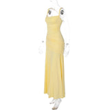 FDYOUI New Fashion Sleeveless Bandage Long Evening Dresses for Women 2026 Spaghetti Strap Lace-up Tunics Folds Party Prom Dress