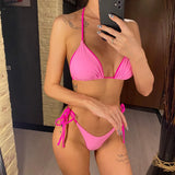 Sexy 7 Colors Halter Brazilian Bikini Female Swimsuit Women Swimwear Two-Pieces Bikini Set Bather Bathing Suit Swim Lady V3860