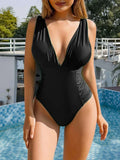 2026 V Neck Solid Bodysuit One Piece Swimsuit Sexy Swimwear Women Bathing Suit Female Swimming Summer Beachwear Bodysuit
