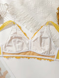 plus Size Women's Sexy Embroidered Lace Trim Bra Wireless Padded Comfortable Underwear Non-Squeezing No Wire Vest Top MR2624