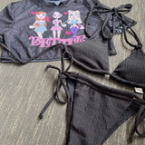 DEKA Girl Three-Piece Bikini Set High Cut Women Mesh Sheer Srappy Thong Swimwear Female Lace-up Swimsuit Bather Bathing Suit