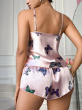 Fashion Women Pajama Set Butterfly Print Sexy V Neck top and Shorts Cute Sleeveless Sleepwear For Home