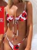 Sexy Printed Ruffled Frilled Thong Bikini Women Swimwear Female Swimsuit Two Pieces Bikini set Micro String Bathing Suit Swim
