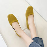 Women Leisure Flats Summer Autumn Flat Shoes Breathable Knitted Square Toe Slip-on Female Daily Walking Driving Loafers