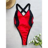 Sexy Splicing V Neck Cross Back Women Swimwear One Piece Swimsuit Female High Leg Cut Monokini Bather Bathing Suit Swim V5261