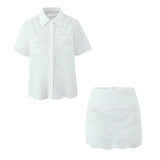 Foridol Summer Casual White Lace Dress Set for Women Hollow Out Embroidery Skirt Outfits 2 Pcs Loose Beach New Suit Skirt Set