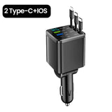 Elough 7 In 1 Car Charger Retractable USB C To ios Cable For iPhone Samsung Car Phone Charger USB Cigarette Lighter QC Adapter