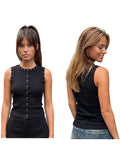 Summer Women's Studded Tank Tops Casual Stylish Button Down Crew Neck Slim Fit Sleeveless Vest Ribbed Gothic Punk Street