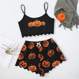 Halloween Devil Pumpkin Print Pajamas Set Women Short Sleeve Tops and Shorts Set Home Clothes Sleepwear Nightwear