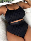 0XL - 4XL Ribbed Bikini Large Size Swimwear Plus Size Women Swimsuit Female Two-Pieces Bikini Set Bather Bathing Suit Swim V4987