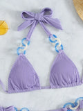 Sexy Halter Rings Ribbed Bikini 2025 Female Swimsuit Women Swimwear Two-pieces Bikini Set Brazilian Bathing Suit Swim Beach Wear