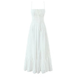 Women's Fashion All-Cotton Strap Long Dress Women's Satin Dress Lace Trim Elegant Evening Wear Dress For Woman Sleeveless GNTG