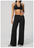 Fake Two-piece Sports Bra Yoga Sets Women Coffee Striped Patchwork Folding High Waist Wide Leg Pants Gym Running Fitness Suits