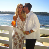 White Lace 2Pcs Swimsuit Sexy Bikini Women Swimwear Long Skirt Swim Suits Female Halter Bathingsuit Beachwear Bandeau Biquini