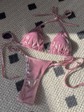 PU Leather Pearls Bikini Mini Micro Thong Bikinis Women Swimwear Female Swimsuit Two-piece Bikini Set Halter Bathing Suit Swim