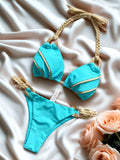 Solid Color Strap Women Bikini Sexual Beach Holiday Swimwear