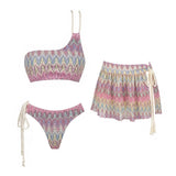 3Pcs Striped Bikini 2026 Bandeau Biquini Women Sexy Swimsuit Push Up Swimwear Female Mesh Pants Bathing Suit Cover Up Beachwear