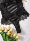 Fashionable New Sexy Lace Spliced Flower Embroidery Mesh Backless Deep V Suspenders Sleeveless Bodysuits Charming Casual H2F1
