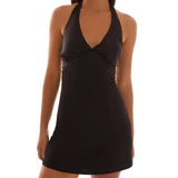 Women's Summer Fashion Party Beach Halter Neck Tank Dresses Sleeveless Deep V Neck Solid Color/Floral Print Mini Dress