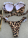 Sexy Leopard Ruffled Bra Cup Bikini 2025 Women Bandeau Swimsuit Female Swimwear Two Pieces Bikini Set High Cut Bathing Suit Swim