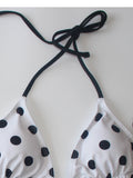 Ladies Black White Polka Dot Print Bikini Set Two-Piece Sexy Strap Backless Design Beach Vacation Swimwear Collection