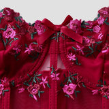 Sexy Lace Floral Embroidery Bow Corset For Women Camisole Sheer Mesh Fishbone Slim Crop Top Wired Bra Camis Festival Lingerie
