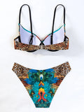 Peacock Leopard Printed Underwired Bra Cup Bikini Women Swimwear Female Swimsuit Two-pieces Bikini Set Push Up Bathing Suit Swim