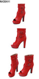 White Sexy Women Sandals Peep Toe 12cm Chunky Platform Zipper Belt Big Size 34-50 Dating Nightclub Ankle Cool Sandals Boots