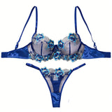 New Women's Vintage Embroidered Floral Lingerie Set with Steel Ring Push-Up Breathable Sexy Intimate Bra Set Close-Fitting
