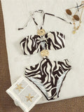 S - XL Leopard Printed Halter One Piece Swimsuit Cut Out Monokini Padded Bather Bathing Suit Swim Women Swimwear Female K8109