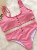 Sexy Sport Button Bikini 2025 Bandeau Swimwear Women Ribbed Swimsuit Female Two pieces bikini set Bathers Push Up Bathing Suit