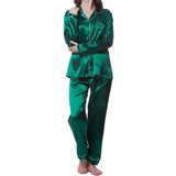 Women's Luxurious Satin Pajamas Pj Set Turn-down Collar Button Tops & Pants Sleepwear & Loungewear for Summer Home Clothes Suit