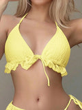 DEKA Women Triangle Ruffles Bikini Set Bathing Suit Spliced Halter Bikini Push Up Bandage Cover Up Beachwear 3 Piece Swimsuit